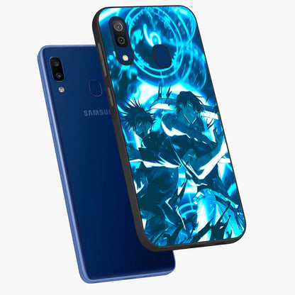 Cursed Energy Clash Glass Case displayed in angled mockup highlighting powerful battle inspired graphic with anime style aesthetic.