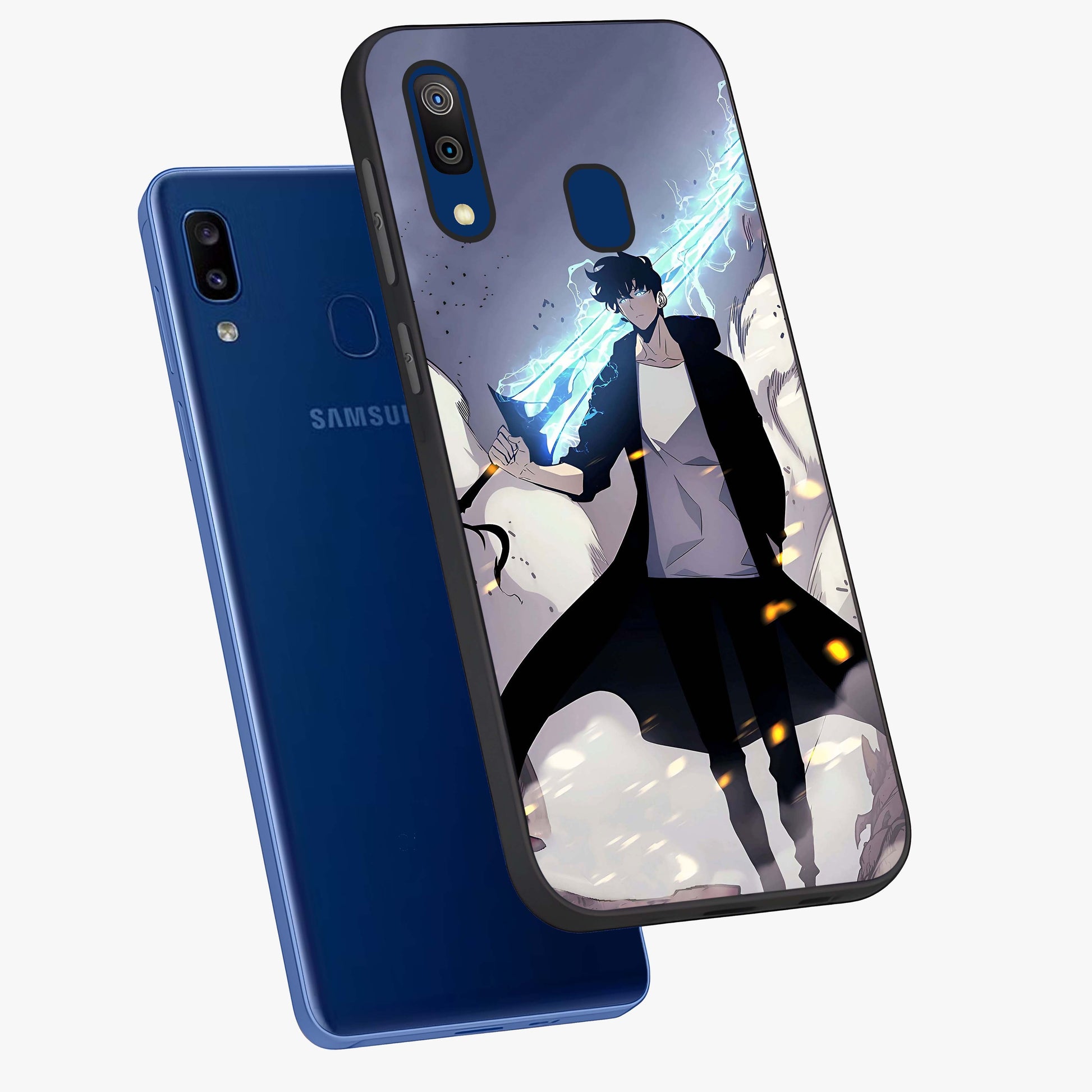 Dark Lightning Anime Warrior Glass Case displayed in angled mockup highlighting powerful lightning themed anime illustration.