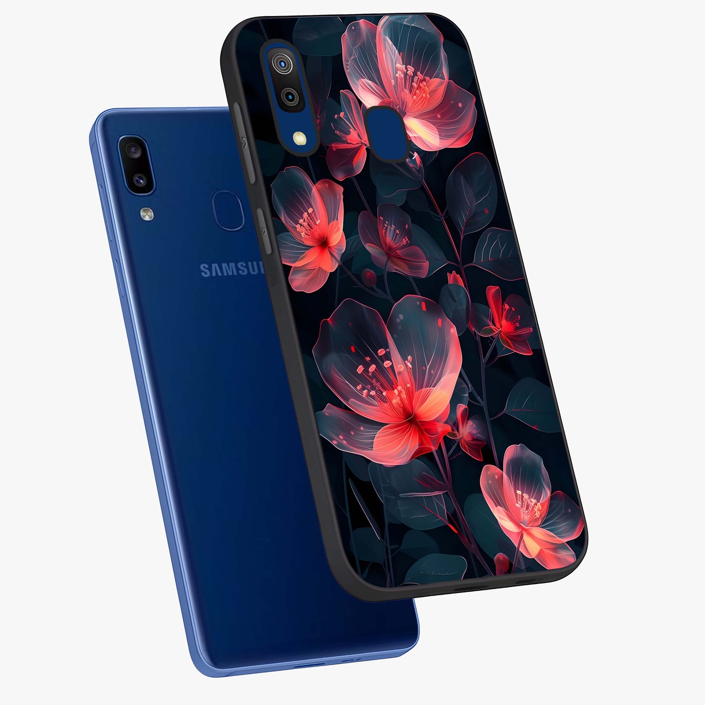 Dark Shade of Flower Glass Case displayed in angled mockup highlighting moody floral illustration with aesthetic dark tones.