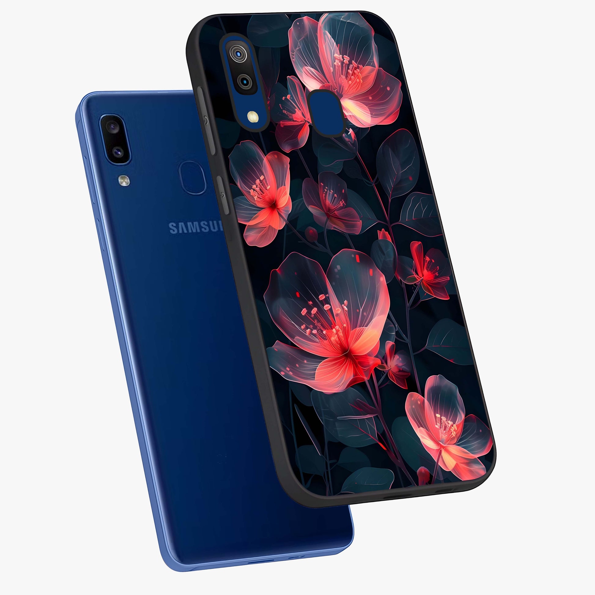 Dark Shade of Flower Glass Case displayed in angled mockup highlighting moody floral illustration with aesthetic dark tones.