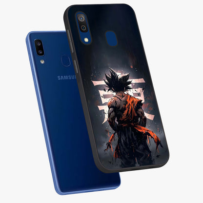 Dark Warrior In Rain Glass Case displayed in angled mockup highlighting dramatic warrior illustration with dark rain aesthetic.