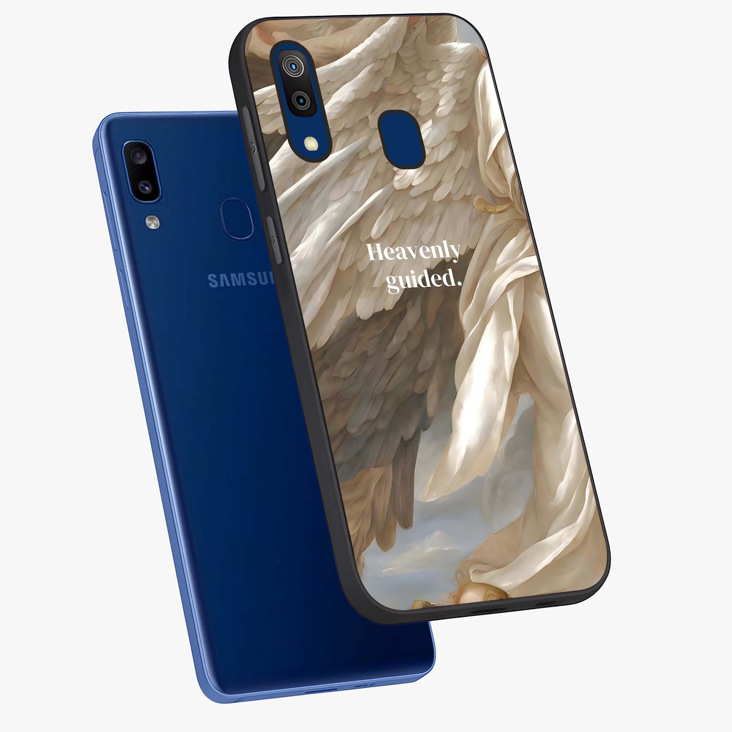Divine Winged Grace Glass Case displayed in angled mockup highlighting graceful wing design with divine aesthetic style.