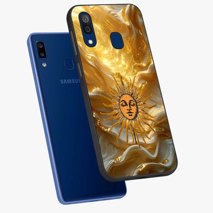 Eternal Golden Glow Glass Case displayed in angled mockup highlighting glowing golden aesthetic design with elegant style.