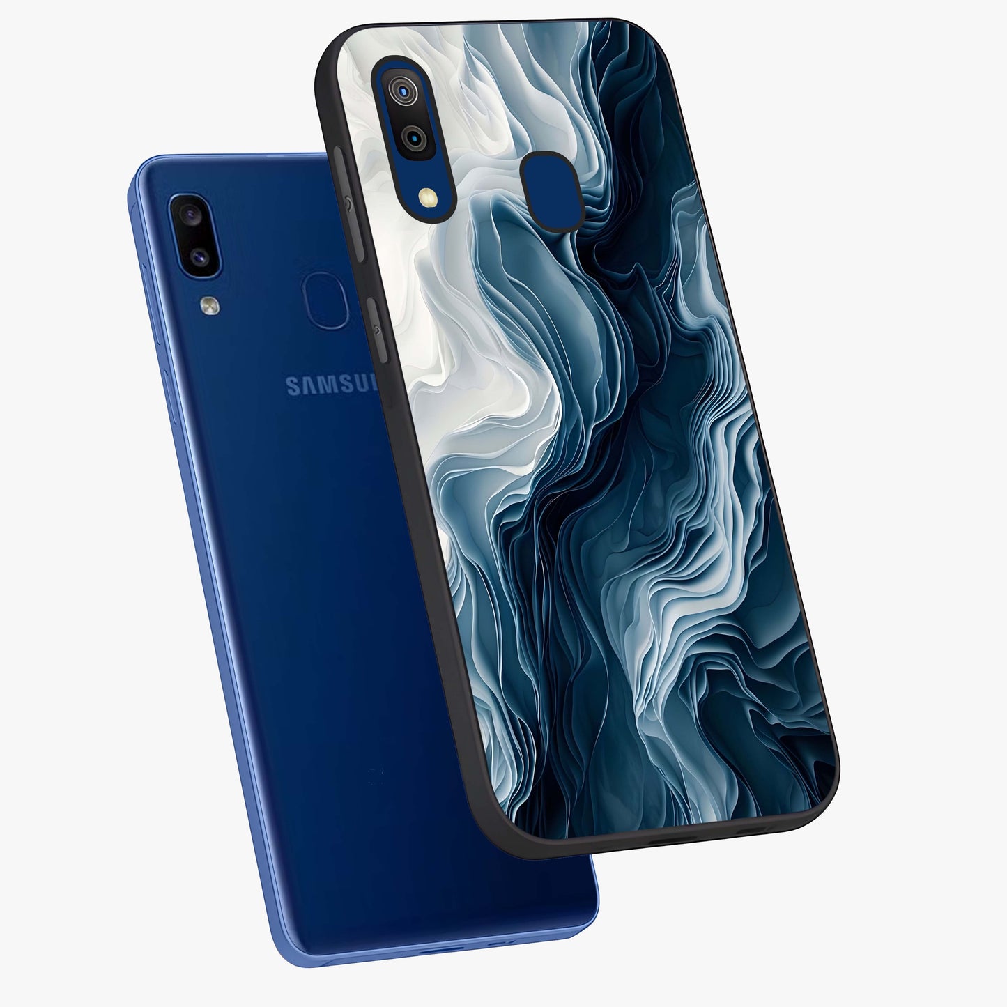Ethereal Paper Marble Glass Case displayed in angled mockup highlighting elegant marble pattern with modern aesthetic style.