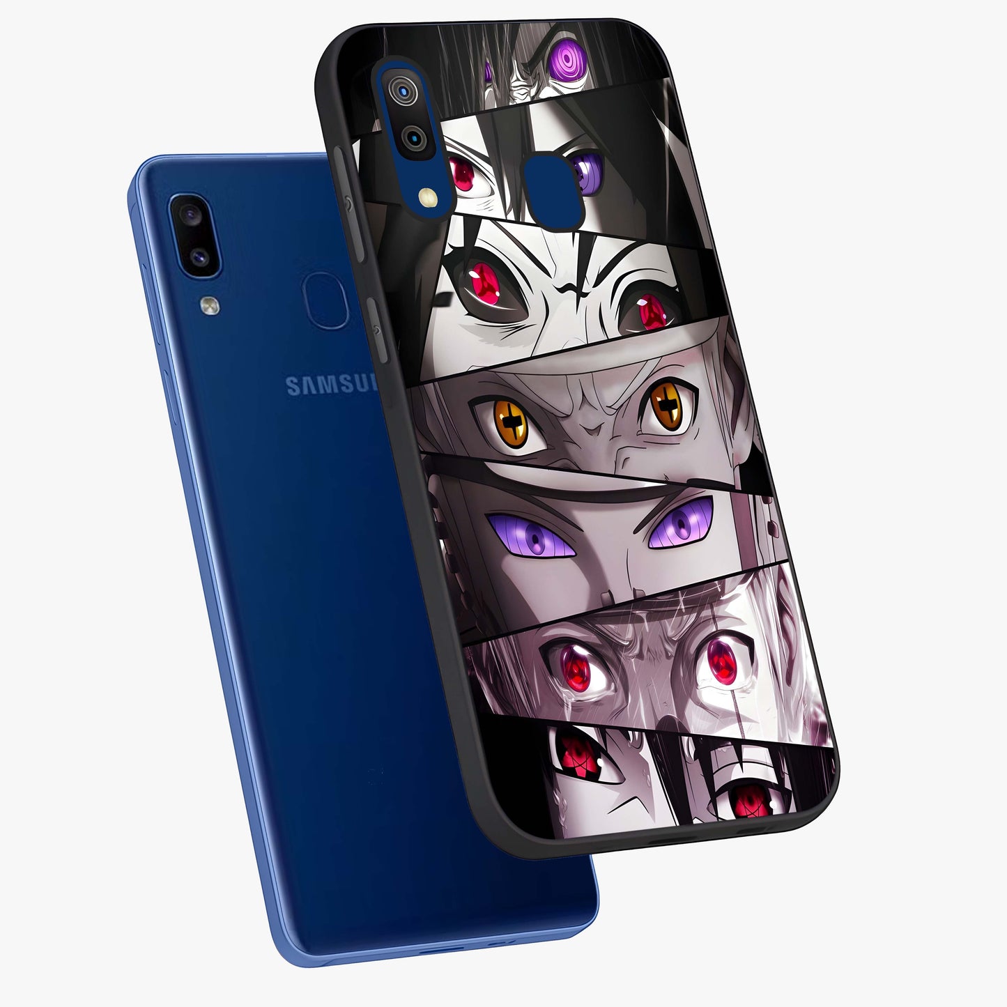 Eyes of Destiny Glass Case displayed in angled mockup highlighting bold eye illustration with mystical aesthetic style.
