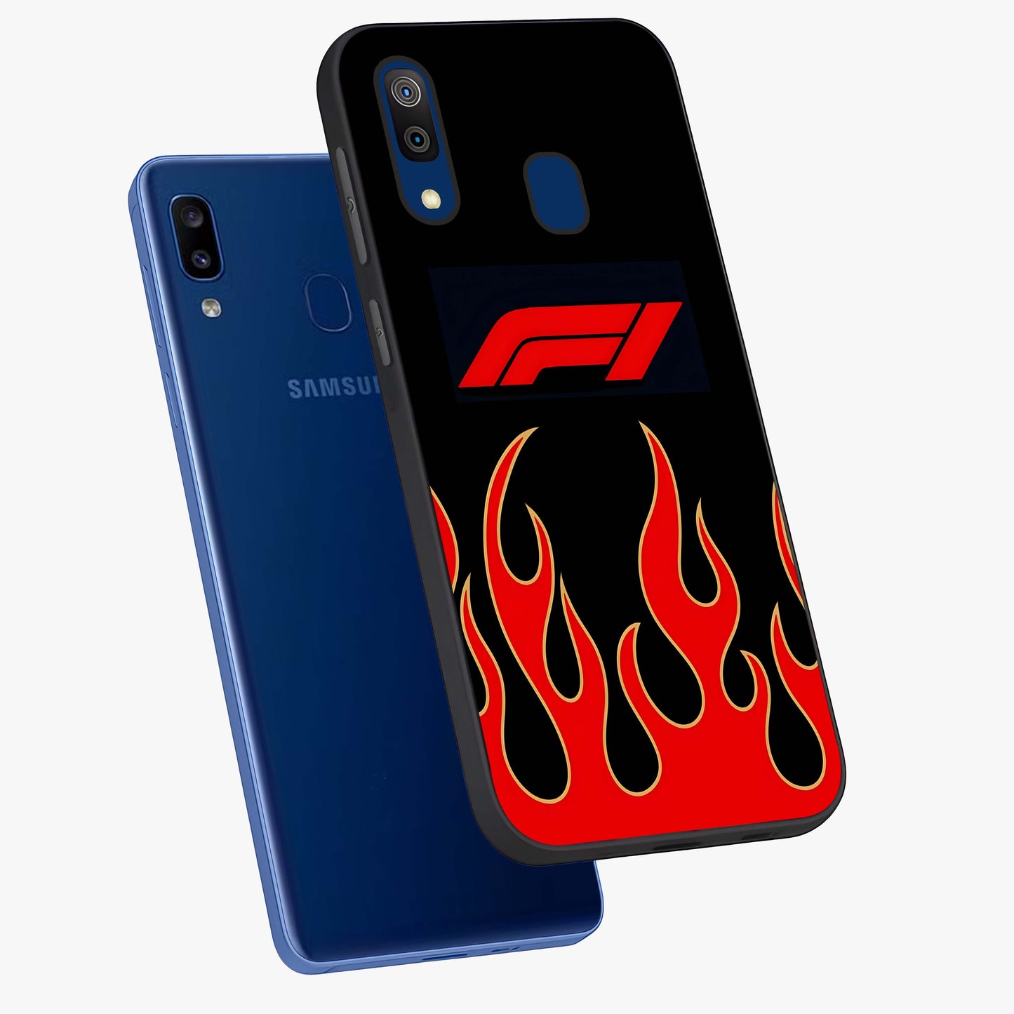 Fire F11 Glass Case displayed in angled mockup highlighting bold fire inspired graphic with energetic aesthetic style.
