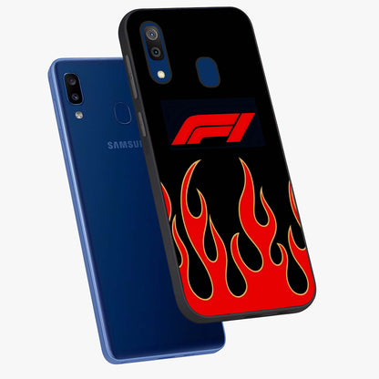 Fire F11 Glass Case displayed in angled mockup highlighting bold fire inspired graphic with energetic aesthetic style.