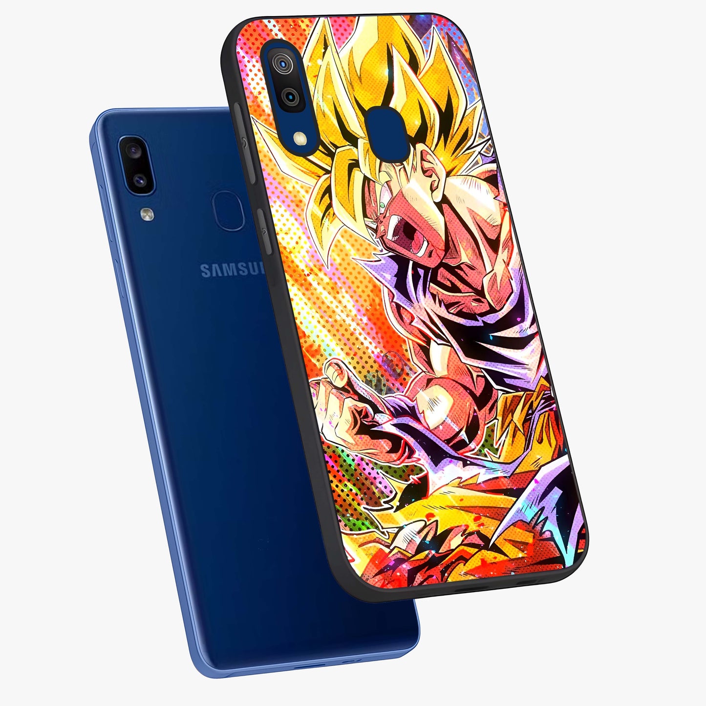 Firing Goku Glass Case displayed in angled mockup highlighting dynamic anime character design with action aesthetic.