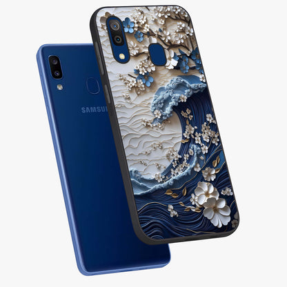 Floral Wave Origami Glass Case displayed in angled mockup highlighting geometric origami flower design with modern aesthetic style.