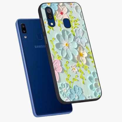 Frosted Petal Garden Glass Case displayed in angled mockup highlighting delicate flower petal design with calm garden aesthetic.