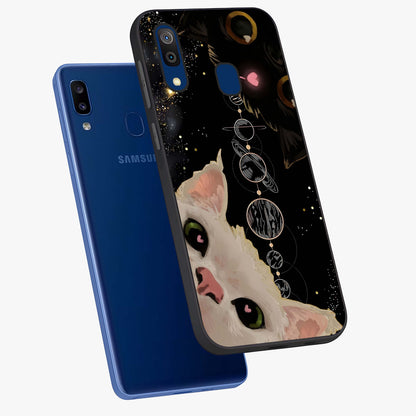 Galactic Cat Glass Case displayed in angled mockup highlighting celestial feline illustration with galaxy aesthetic style.