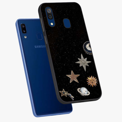 Galactic Charm Glow Glass Case displayed in angled mockup highlighting luminous galaxy inspired design with dreamy aesthetic.