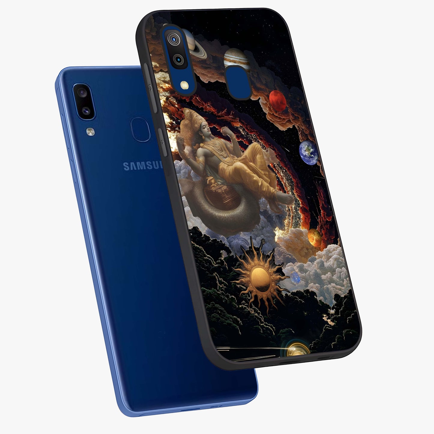 Galactic Divine God Glass Case displayed in angled mockup highlighting powerful celestial deity illustration with galactic aesthetic.