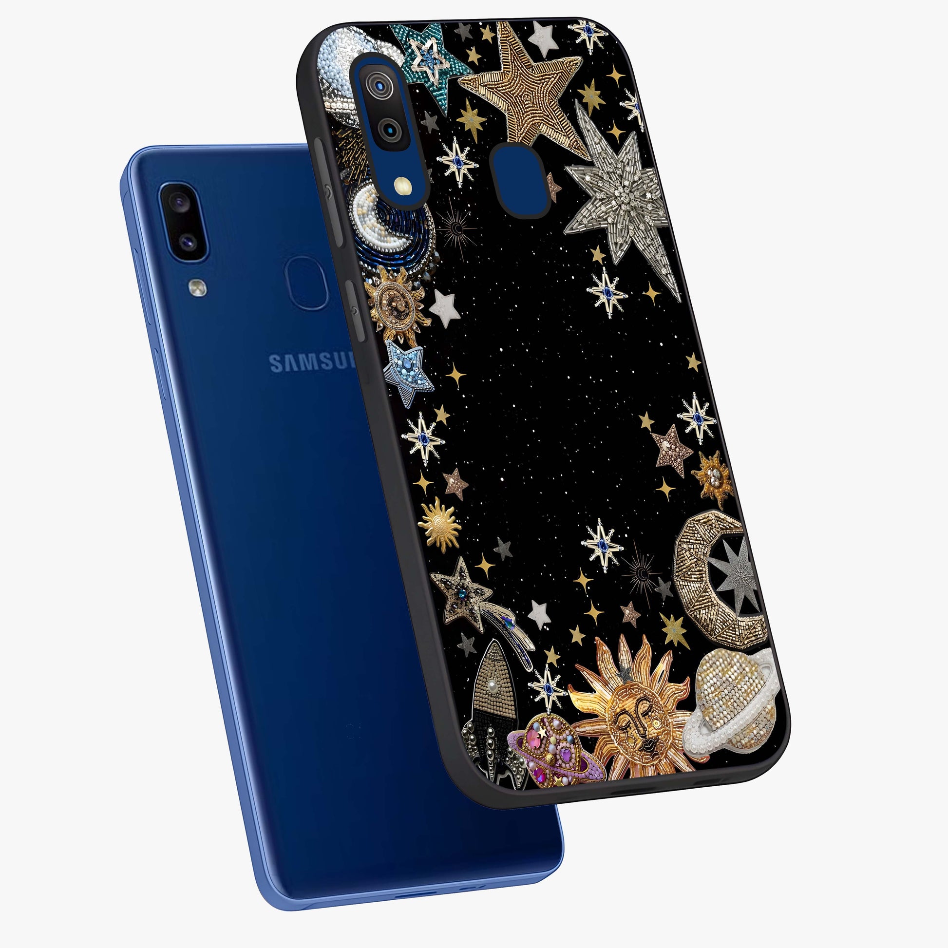 Galactic Jewel Stars Glass Case displayed in angled mockup highlighting shining celestial star design with cosmic aesthetic style.