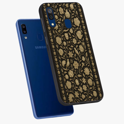 Golden Evil Eye Mandala Glass Case displayed in angled mockup highlighting protective evil eye symbol with golden mandala design.