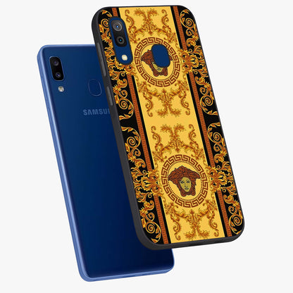 Golden Lotus Glow Glass Case displayed in angled mockup highlighting radiant lotus illustration with spiritual aesthetic.