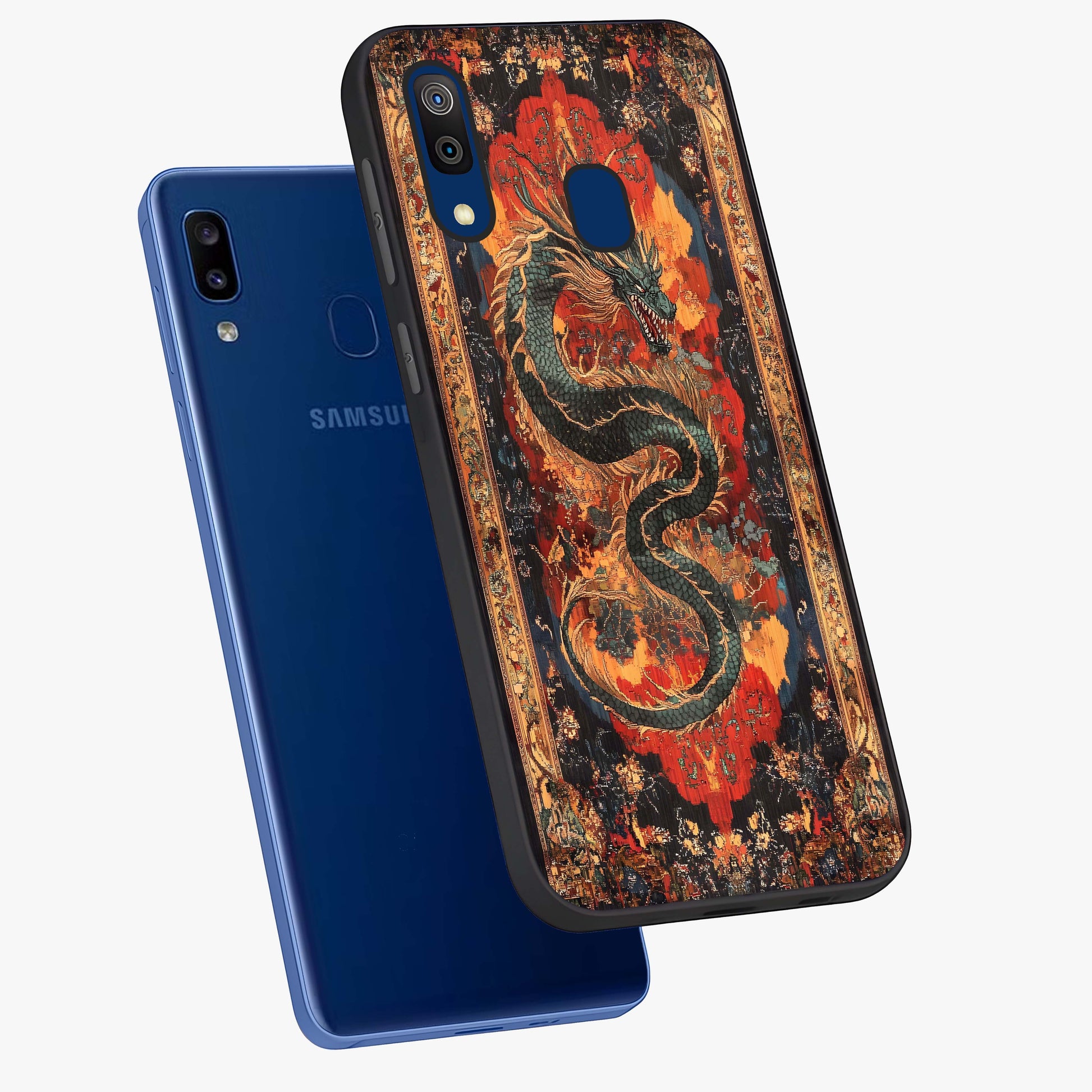 Inferno Dragon Soul Glass Case displayed in angled mockup highlighting powerful dragon illustration with inferno aesthetic.