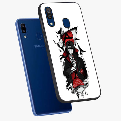 Itachi Limited Edition Naruto Anime Glass Case displayed in angled mockup highlighting dramatic anime illustration with bold action aesthetic.