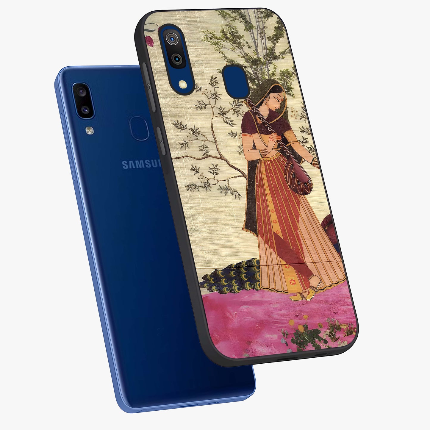 Lady With Veena Art Glass Case displayed in angled mockup highlighting graceful musical illustration with cultural artistic aesthetic.