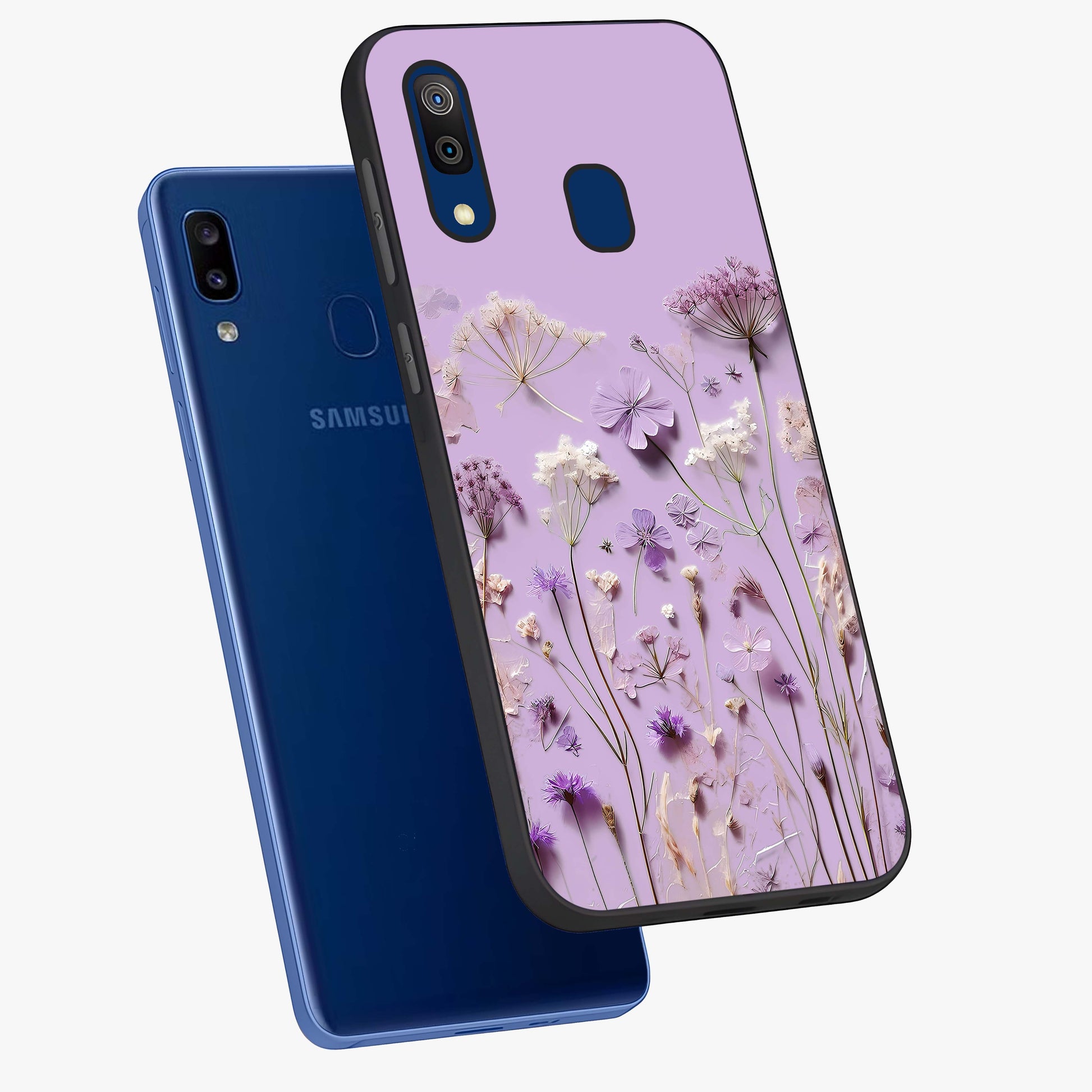 Lavender Blossom Dream Glass Case displayed in angled mockup highlighting dreamy lavender flower design with calming aesthetic style.