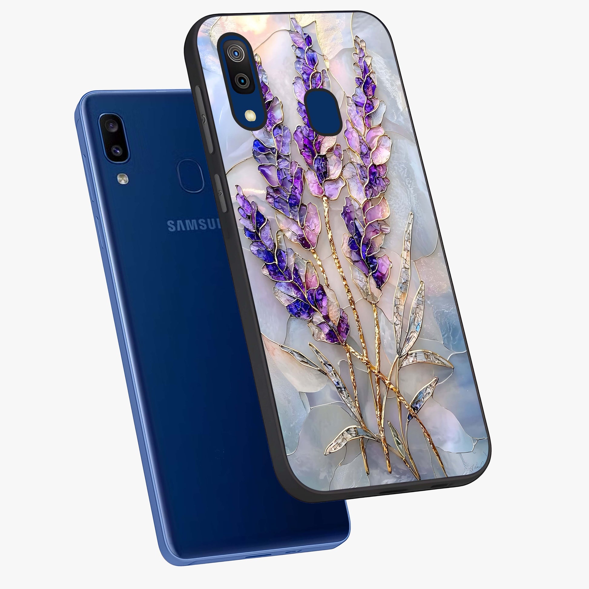 Lavender Dream Glow Glass Case displayed in angled mockup highlighting dreamy purple glow design with soft artistic style.