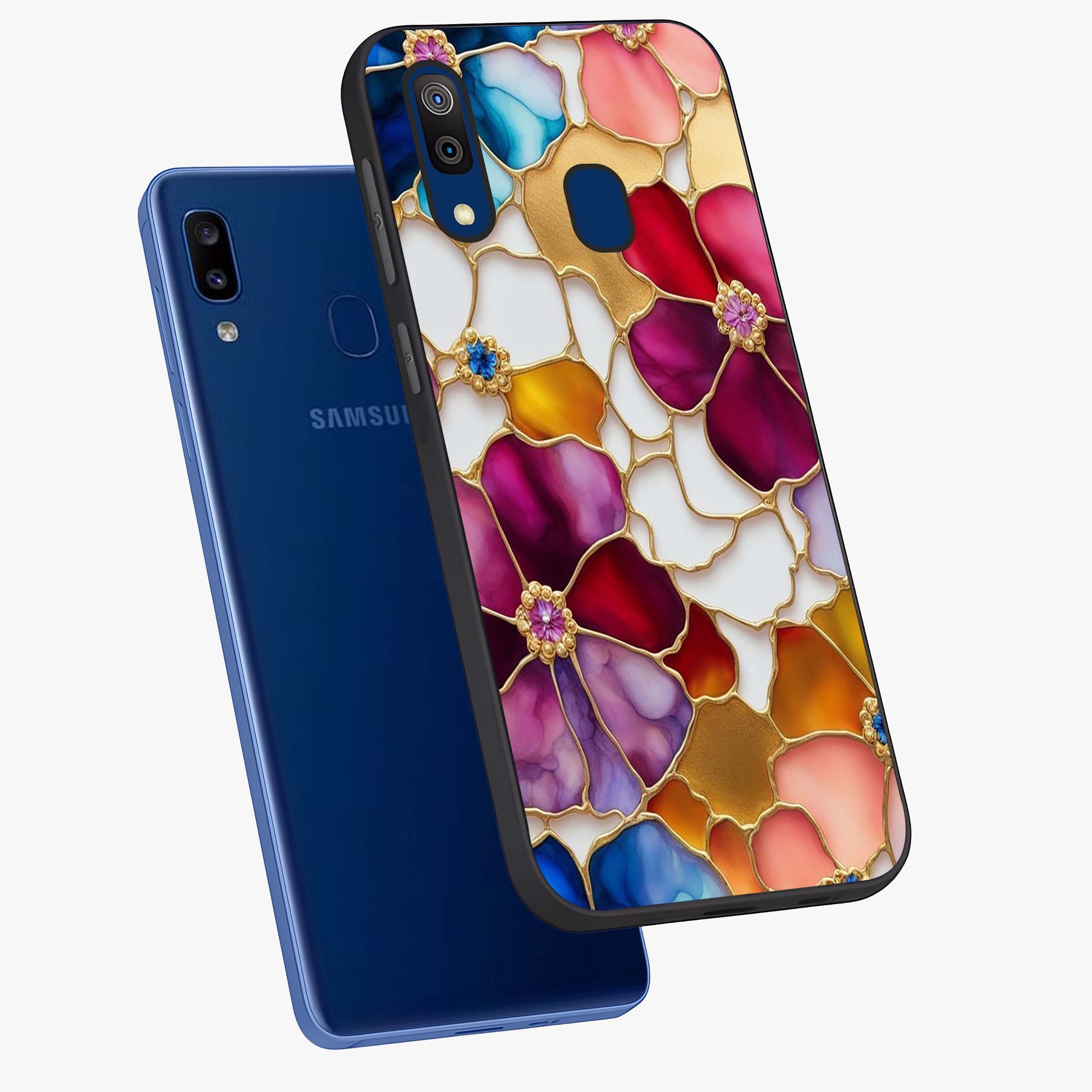 Marble Flower Pattern Glass Case displayed in angled mockup highlighting elegant marble floral design with modern aesthetic.