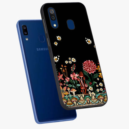 Midnight Bloom Pattern Glass Case displayed in angled mockup highlighting elegant flower design with midnight aesthetic style.