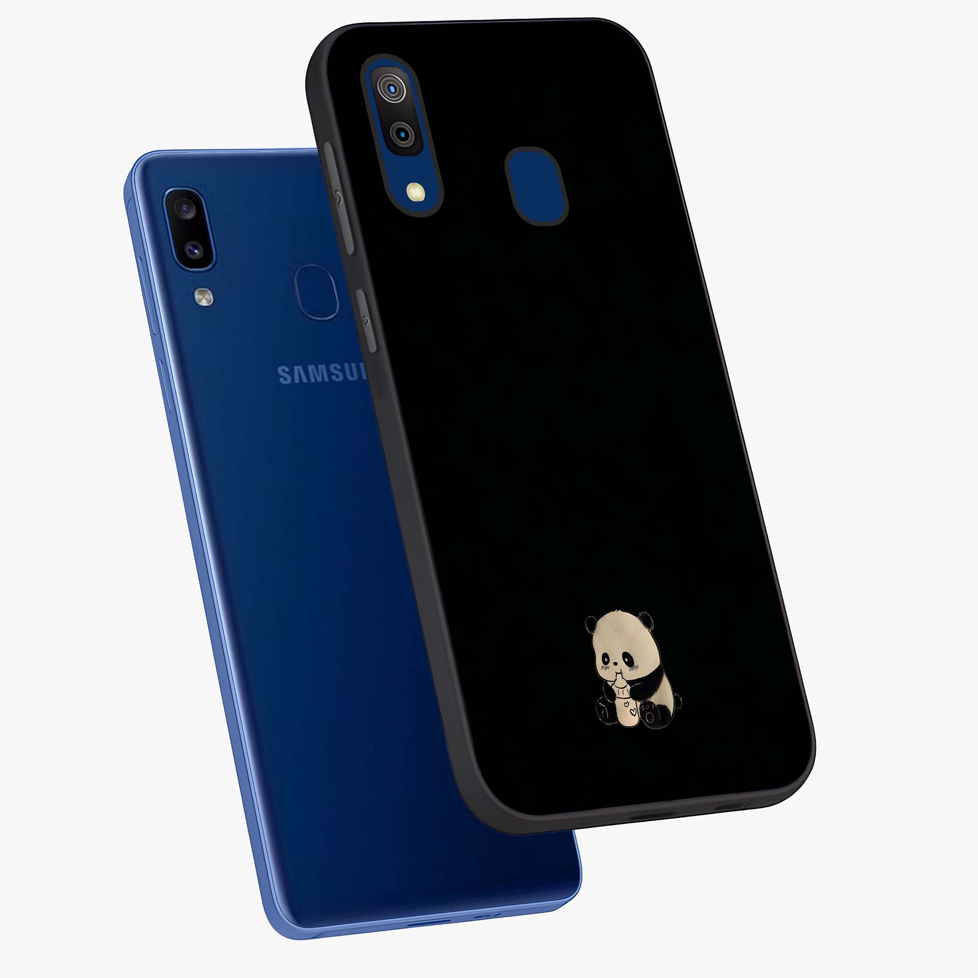 Midnight Panda Love Glass Case displayed in angled mockup highlighting adorable panda illustration with midnight aesthetic.