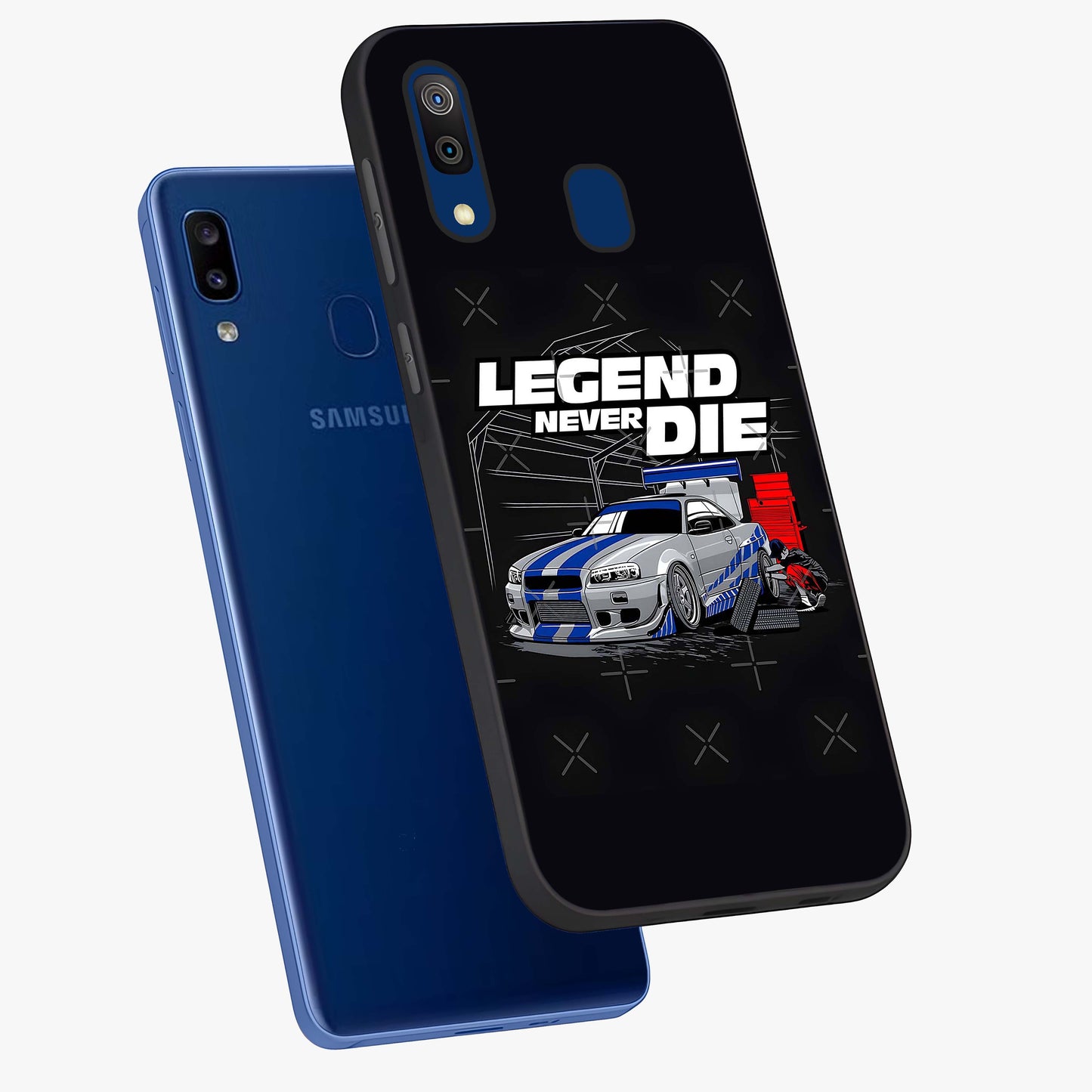 Midnight Racing Legacy Glass Case displayed in angled mockup highlighting dynamic automotive design with bold midnight aesthetic.