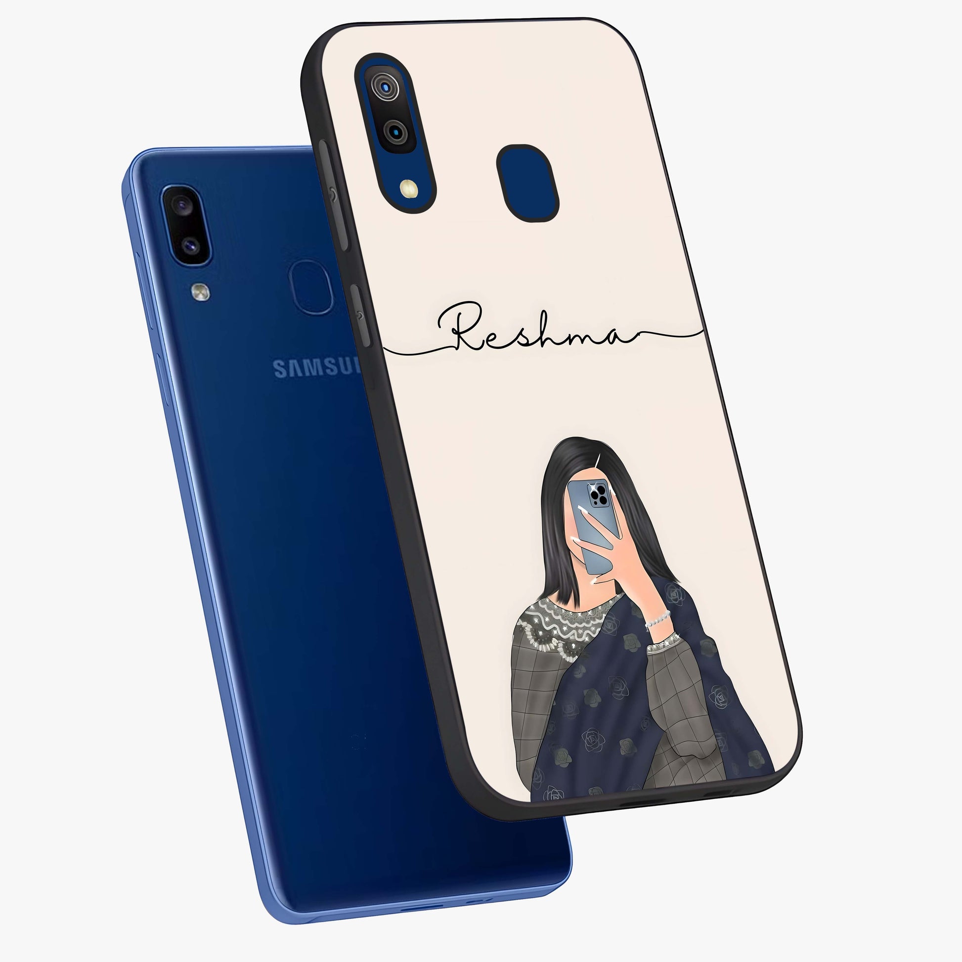 Mirror Mood Muse With Custom Name Glass Case displayed in angled mockup highlighting aesthetic mirror inspired design with custom name feature.