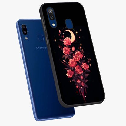 Moonlit Floral Elegance Glass Case displayed in angled mockup highlighting graceful flower design with soft moonlight aesthetic.
