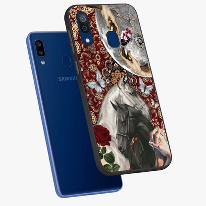 Moonlit Royal Stallion Glass Case displayed in angled mockup highlighting powerful stallion illustration with royal night aesthetic.
