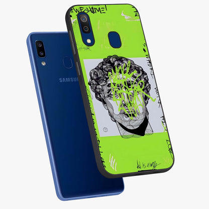 Neo Graffiti Rebellion Glass Case displayed in angled mockup highlighting urban street art design with rebellious aesthetic.