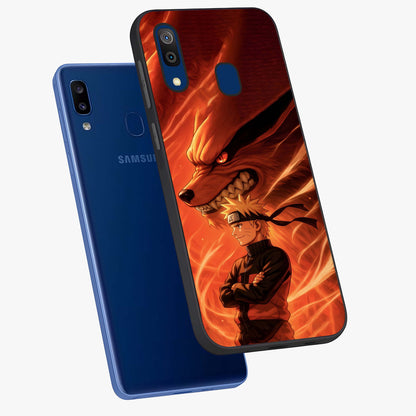 Nine Tails Legacy Glass Case displayed in angled mockup highlighting dynamic anime beast illustration with bold mystical aesthetic.