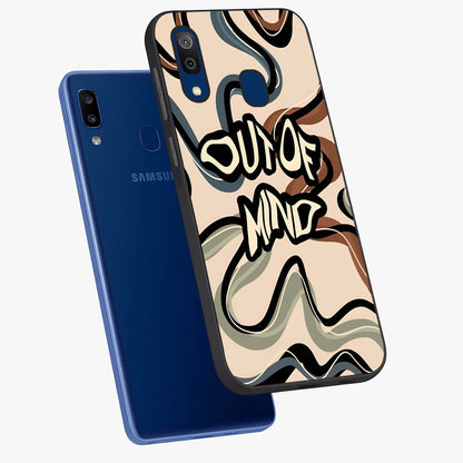 Out Of Mind Glass Case displayed in angled mockup highlighting bold statement design with modern artistic aesthetic.