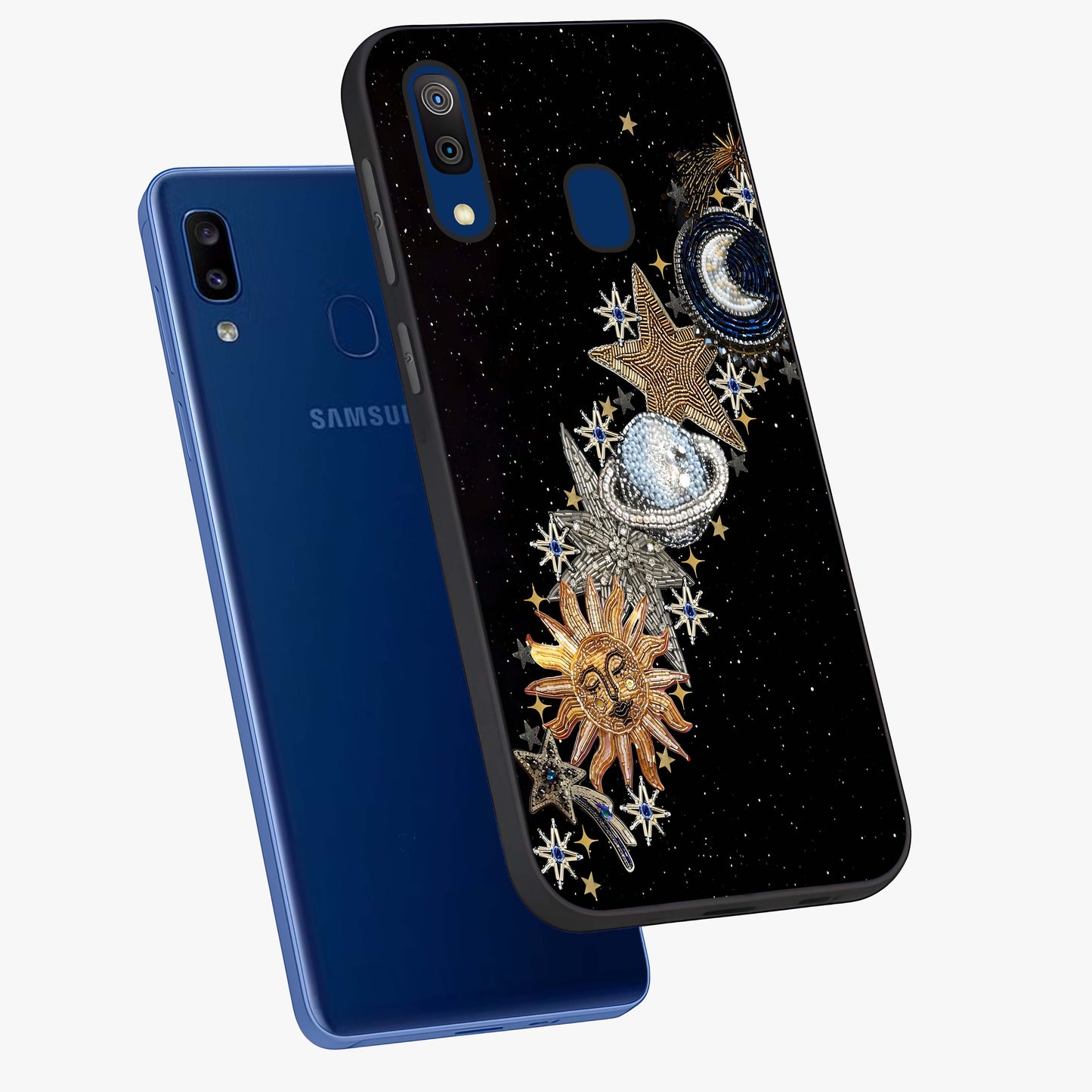 Pearls Universe Object Glass Case displayed in angled mockup highlighting celestial pearl design with dreamy aesthetic.