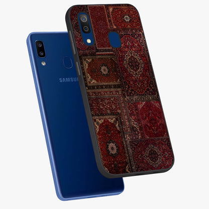 Persian Velvet Tale Glass Case displayed in angled mockup highlighting ornate textile inspired design with royal aesthetic.