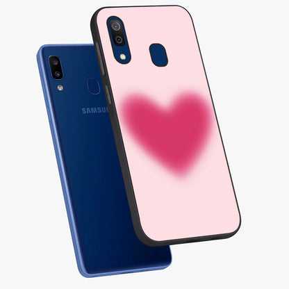 Pink Aura Heart Glass Case displayed in angled mockup highlighting vibrant pink heart design with dreamy aura aesthetic.