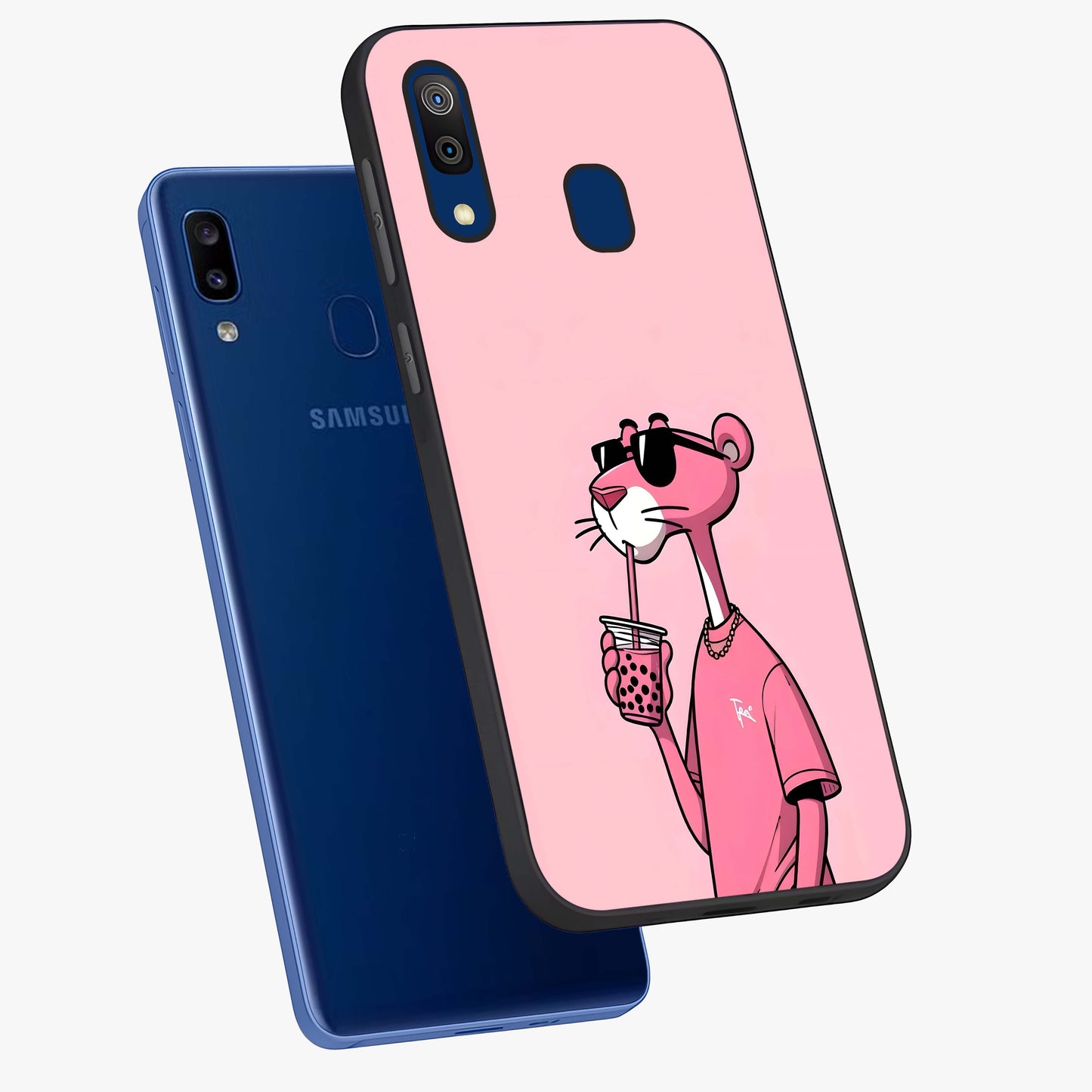 Pink Panther Glass Case displayed in angled mockup highlighting playful cartoon character design with vibrant pink aesthetic.