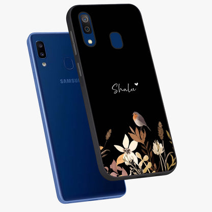 Quiet Garden Tune Custom Name Glass Case displayed in angled mockup highlighting delicate floral garden design with custom name feature.