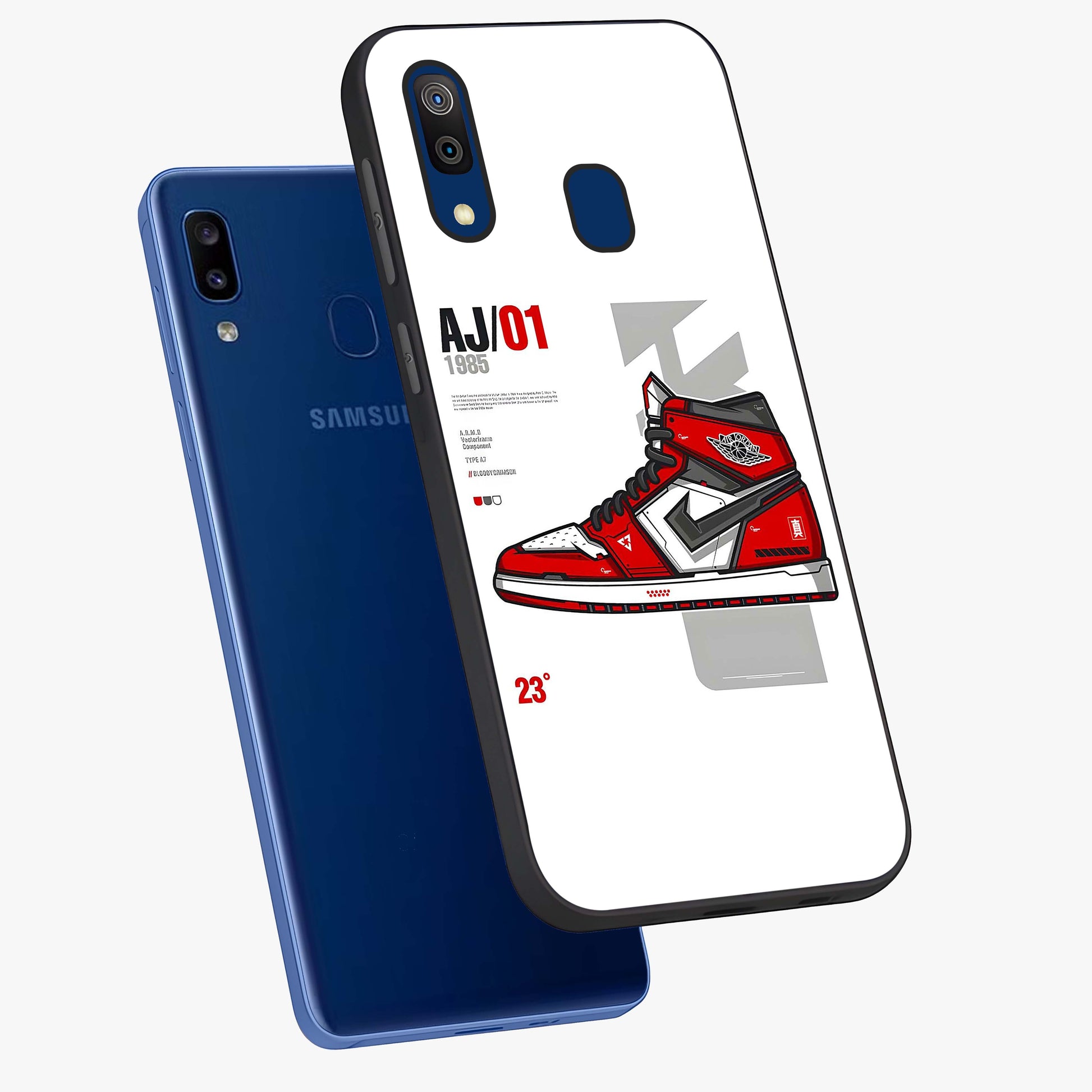 Retro Sneaker Blueprint Glass Case displayed in angled mockup highlighting detailed shoe design with sporty retro aesthetic.