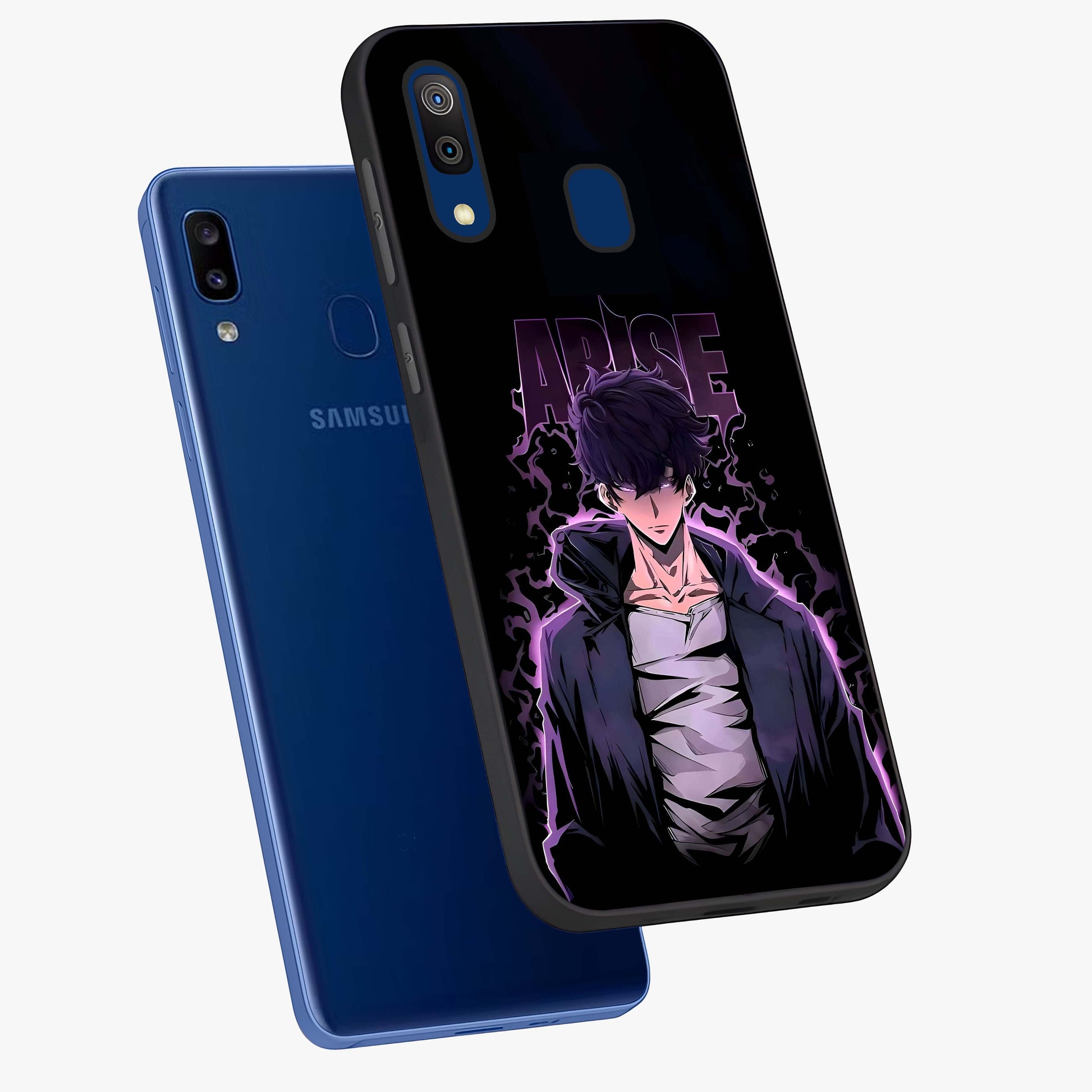 Shadow Monarch Awakening Glass Case displayed in angled mockup highlighting dramatic shadow warrior design with fantasy aesthetic.
