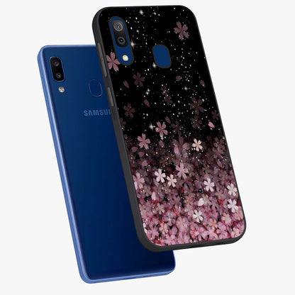 Small Starry Flowers Glass Case displayed in angled mockup highlighting tiny flower pattern with celestial aesthetic style.