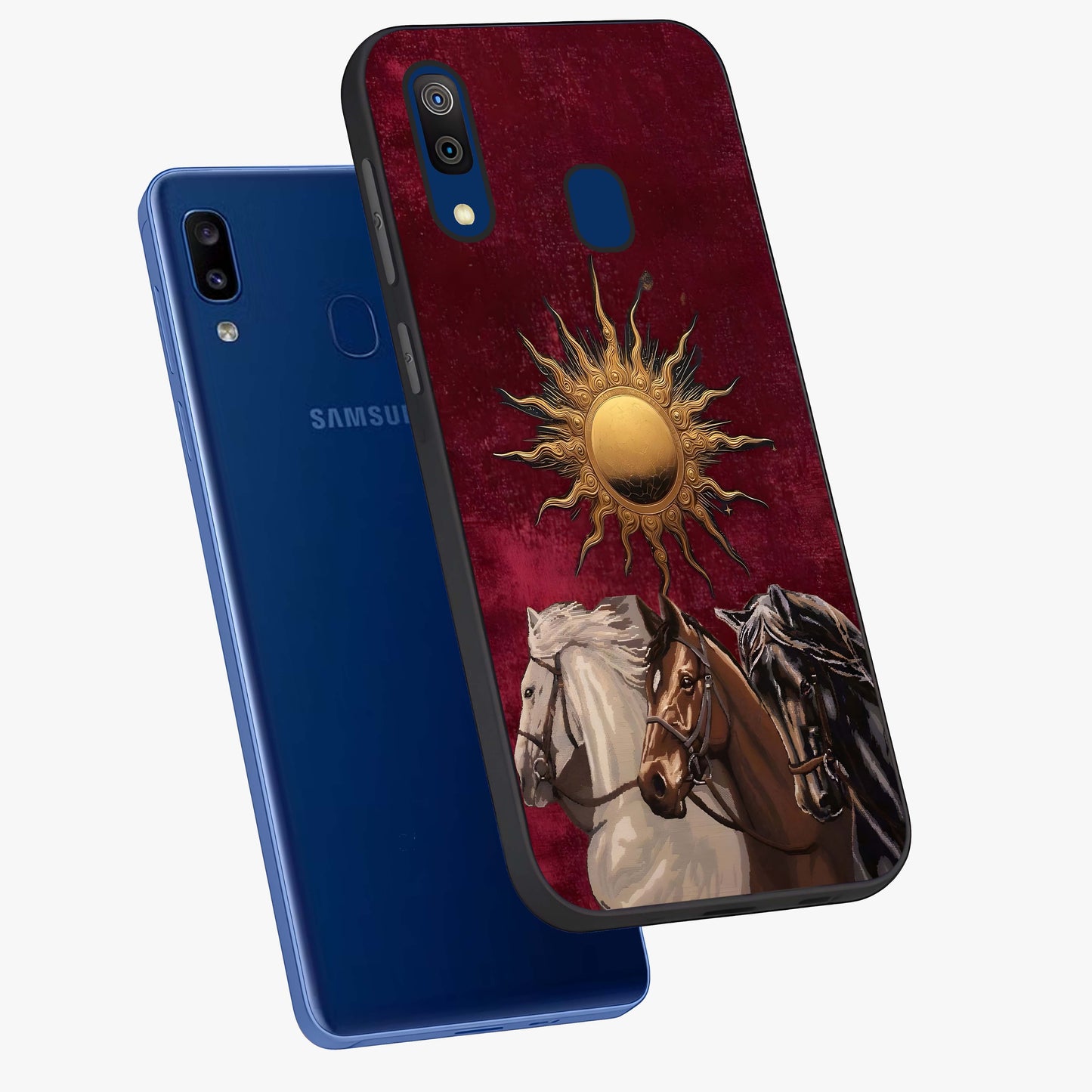 Solar Riders Glass Case displayed in angled mockup highlighting powerful rider illustration with radiant solar aesthetic.