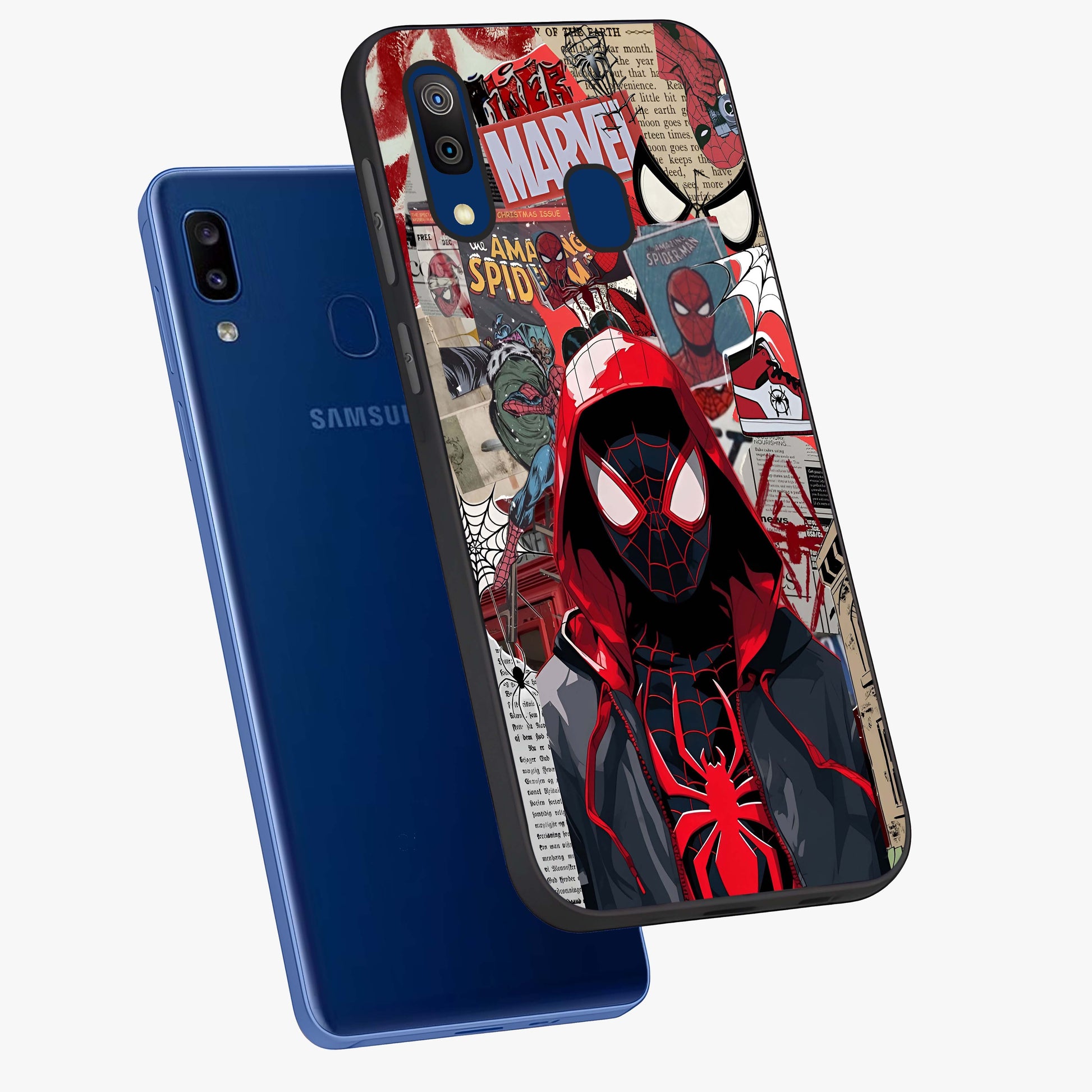 Spider Collage Street Glass Case displayed in angled mockup highlighting dynamic street style collage design with comic aesthetic.
