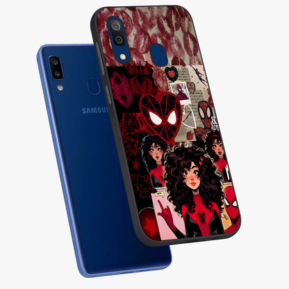 Spider Love Story Glass Case displayed in angled mockup highlighting expressive comic inspired design with playful aesthetic.