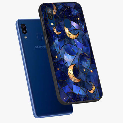 Starlit Sky Tapestry Glass Case displayed in angled mockup highlighting celestial night pattern with artistic aesthetic style.