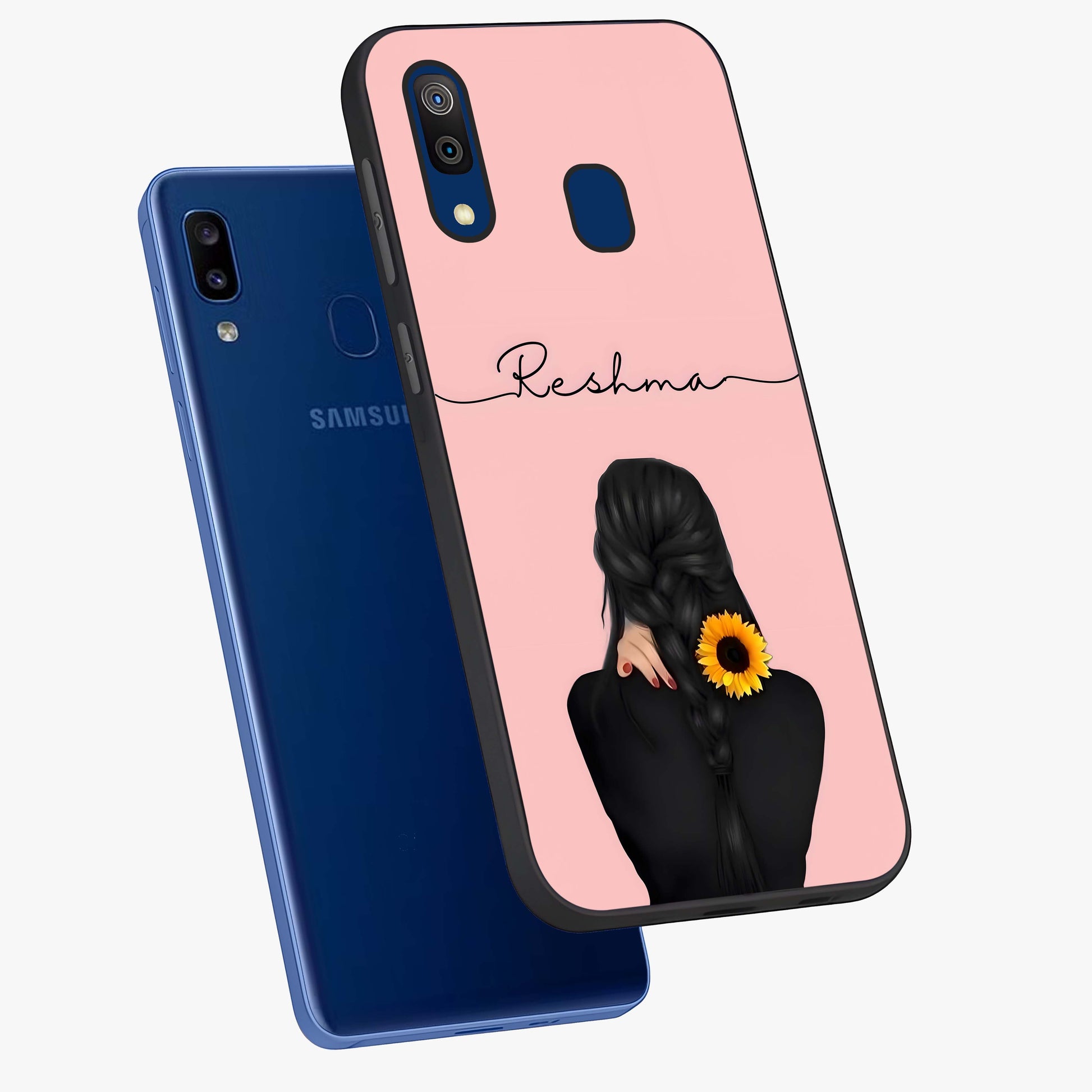 Sunflower Braid Beauty With Custom Name Glass Case displayed in angled mockup highlighting elegant sunflower design with custom name feature.