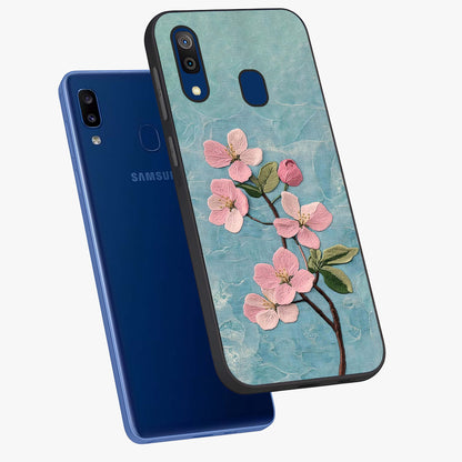 Threaded Blossom Breeze Glass Case displayed in angled mockup highlighting elegant floral design with soft aesthetic style.