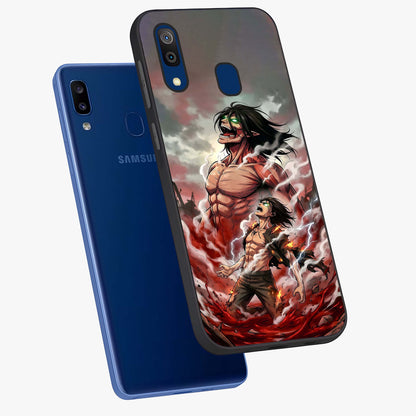 Titan Awakening Fury Glass Case displayed in angled mockup highlighting dramatic giant warrior design with bold anime aesthetic.